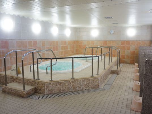 手すり付きの明るい浴場
