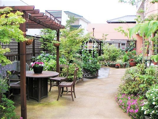 緑豊かな施設の中庭