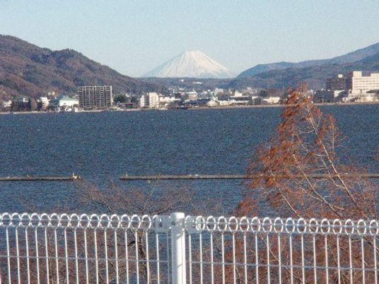湖と富士山を望む景色