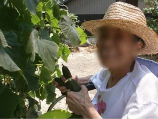 笑顔のおばあさんと野菜