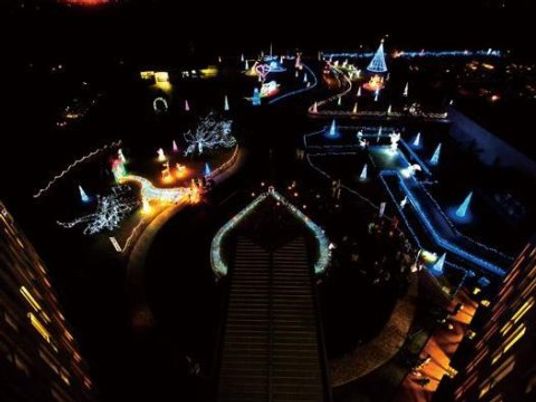 夜景とイルミネーションの庭