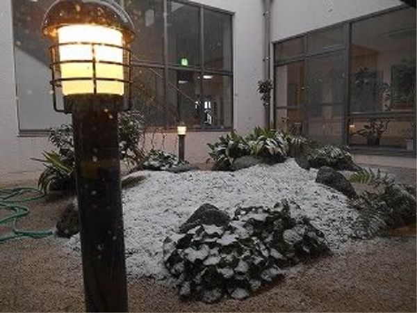 雪化粧をした中庭の景色