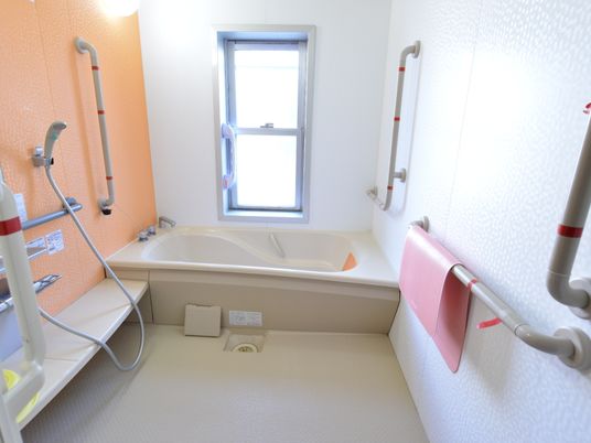 手すり付き明るい浴室