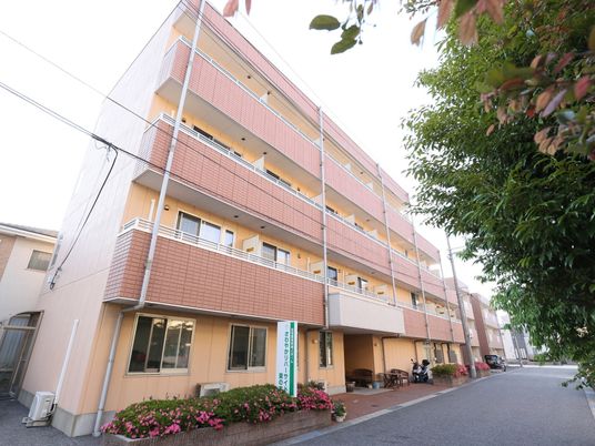 ピンクの建物の外観