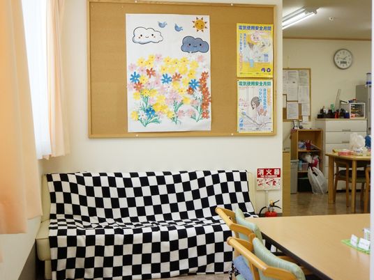 カラフルな掲示物の休憩室