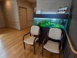 水槽と椅子のある休憩スペース