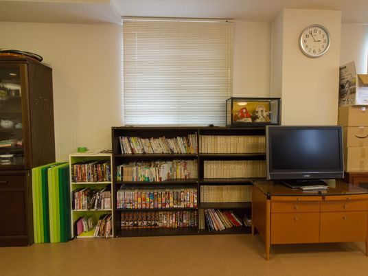 和室のテレビと本棚