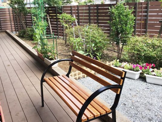 庭のベンチと植栽  