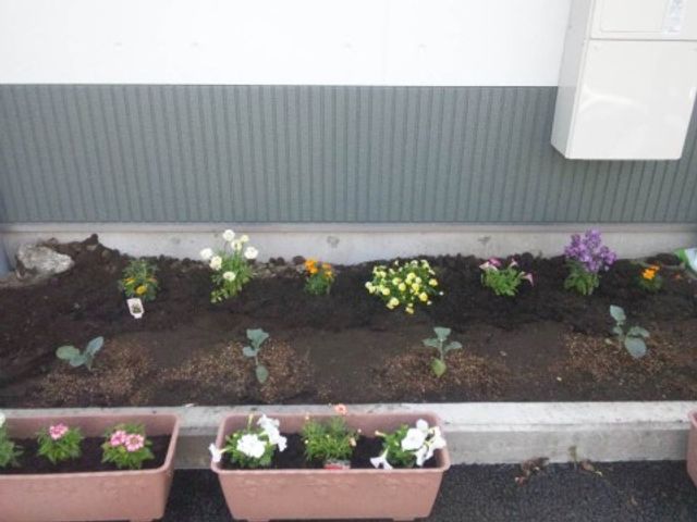 花壇が美しい外の景色 中庭 慎ましやかで色とりどりの花々が植えられた花壇が、訪れる方にやさしい印象を与えています。毎日の散策が楽しみになるような環境です。