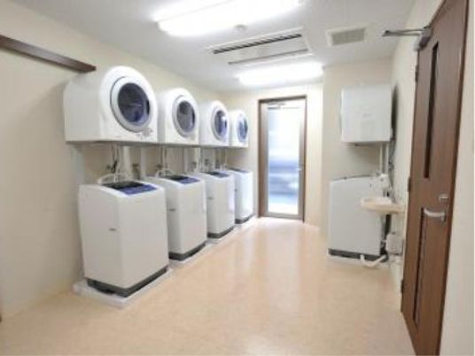 清潔な洗濯機並ぶ部屋