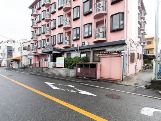 ピンクの建物の外観