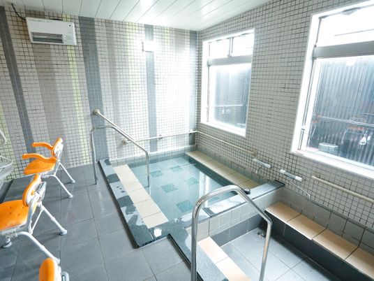 明るい手すり付き浴室