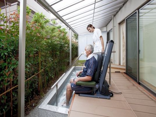 リフト式浴槽と介助者