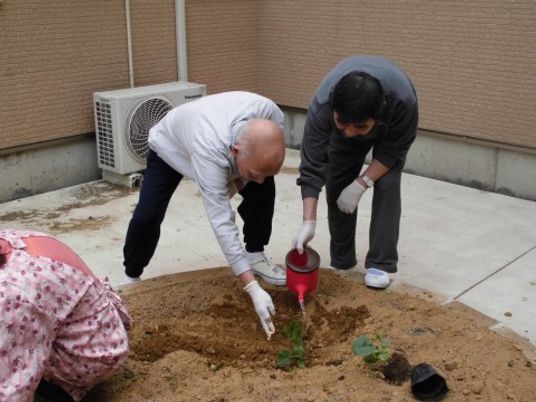 中庭での植栽活動
