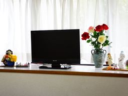 窓辺のテレビと装飾品