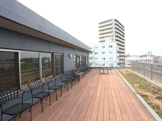 都市景観のあるテラス