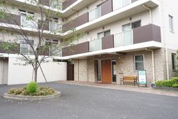 落葉樹とベンチのエントランス