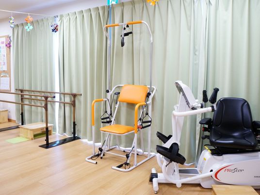 機能訓練器具が整った室内