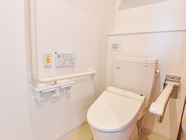 バリアフリートイレ設備 トイレ 手すり完備の清潔なトイレスペースです。安全かつ自立したご利用をサポートいたします。