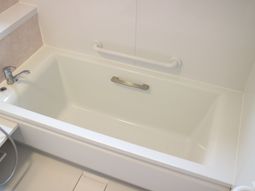 手すり付きの清潔な浴室