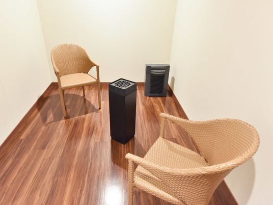 椅子二脚と暖房器具のあるスペース