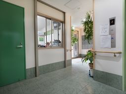 明るい廊下とエレベーター