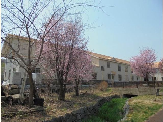 桜並木と建物外観 外観 桜が咲き誇る静かな環境です。清新な空気の中でのびのびとお過ごしいただけます。