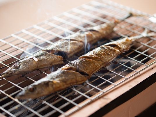炭火で焼く魚の料理
