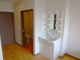 清潔な洗面台とトイレ