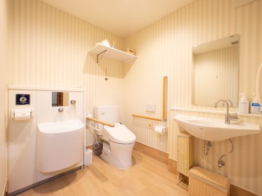 バリアフリーの洗面浴室