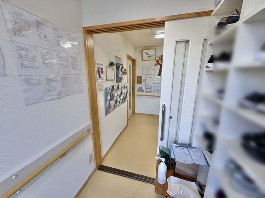 資料が掲示された廊下