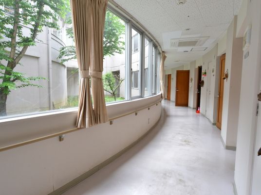 明るい廊下の窓辺
