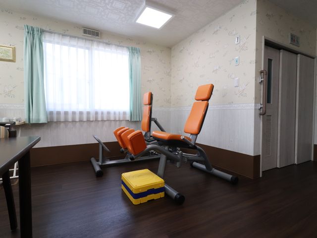 機能訓練室の設備 運動器具 明るい空間で各種トレーニングが可能な機器が整っています。機能向上を目指す環境が充実しております。