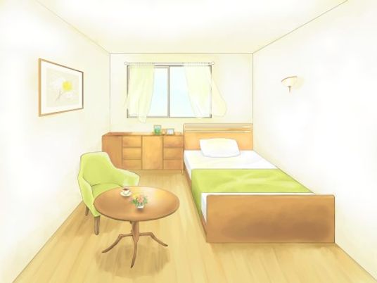 居室には十分なスペースがあり、ベッドの他に調度品を置くことができる。窓からは爽やかな風が吹き込んでいる。