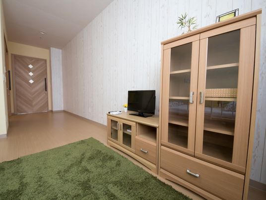 居室のテレビとキャビネット