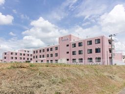 ピンク色の建物の外観