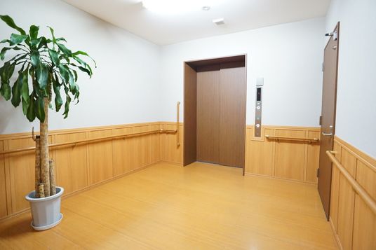 床と壁が木目調の廊下