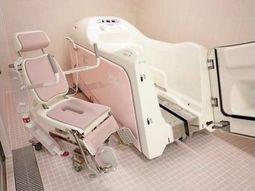 ピンクの洗体機器チェア