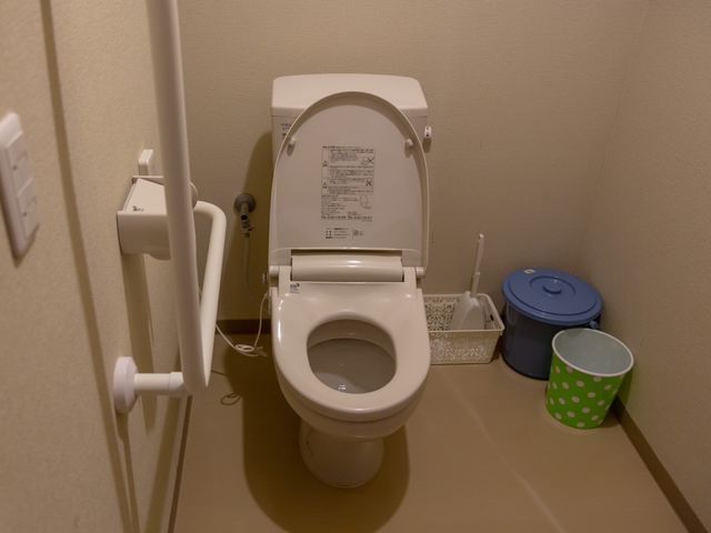 手すり付きの清潔なトイレ