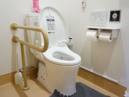 足の悪い方や車いす利用の方も安心して便座に腰かけられるように、トイレ横に頑丈な手すりを設置している。
