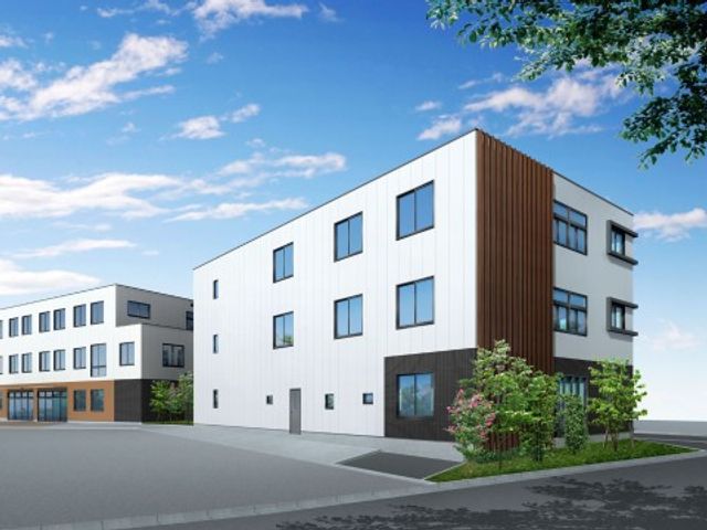 モダンな外観の建物 外観 洗練されたデザインのこの建物は、新しく働きやすい環境を提供しています。快適な勤務をお望みの方に適した場所です。