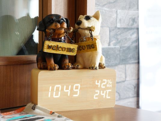 ウェルカム犬の置物と時計