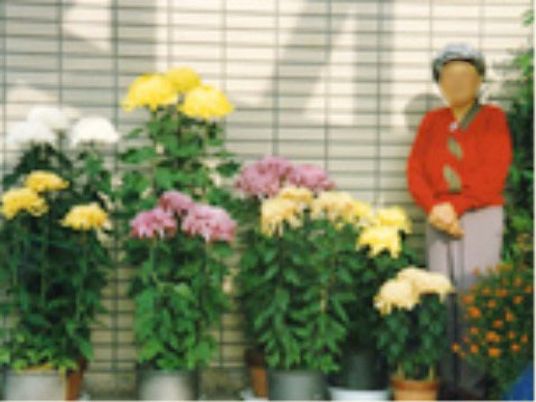 花と一緒に立つ人