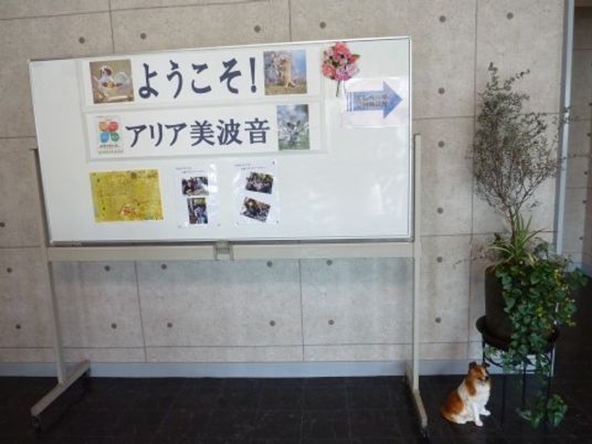 掲示物と観葉植物のエントランス