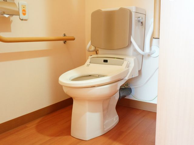 バリアフリートイレ施設 居室トイレ すぐそばに手すりがあり、使いやすいトイレ設備が整っています。安心してご利用いただける工夫がされています。