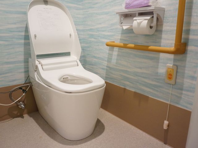 快適なトイレ設備 トイレ 手すりやコールボタンが完備された安心設計のトイレです。利用者の安全と快適な日常生活を支援しています。