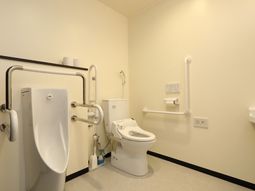 手すり付きの明るいトイレ