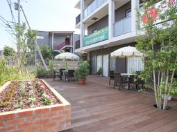 中庭の植物とベンチ