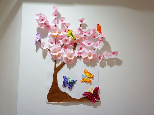 手作り桜と蝶の壁飾り