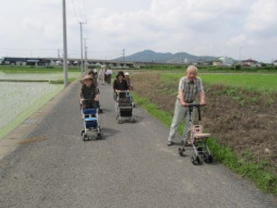 散歩する高齢者たち